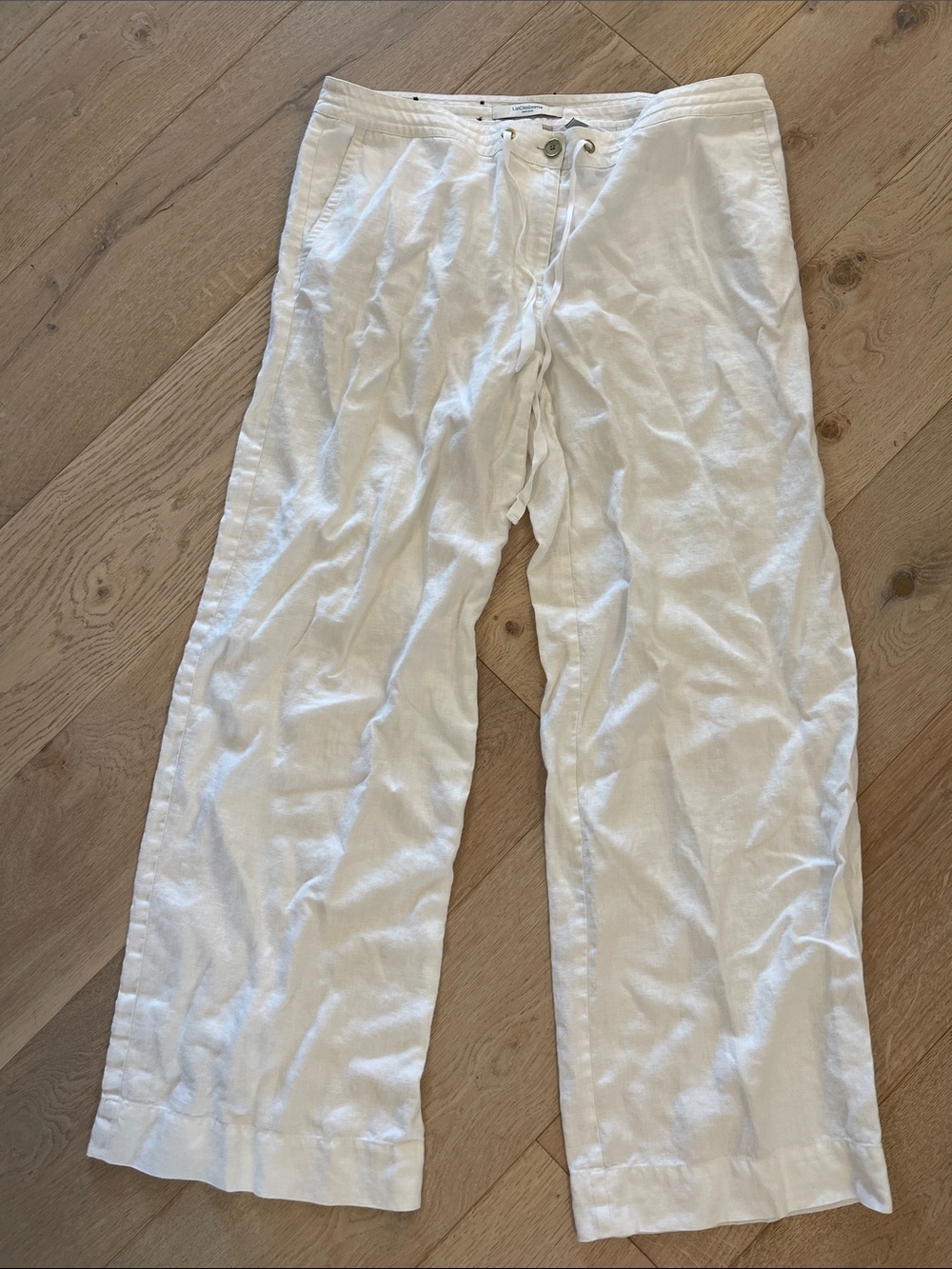 Liz Claiborne White Wide-Leg Linen-Blend Pants size 14